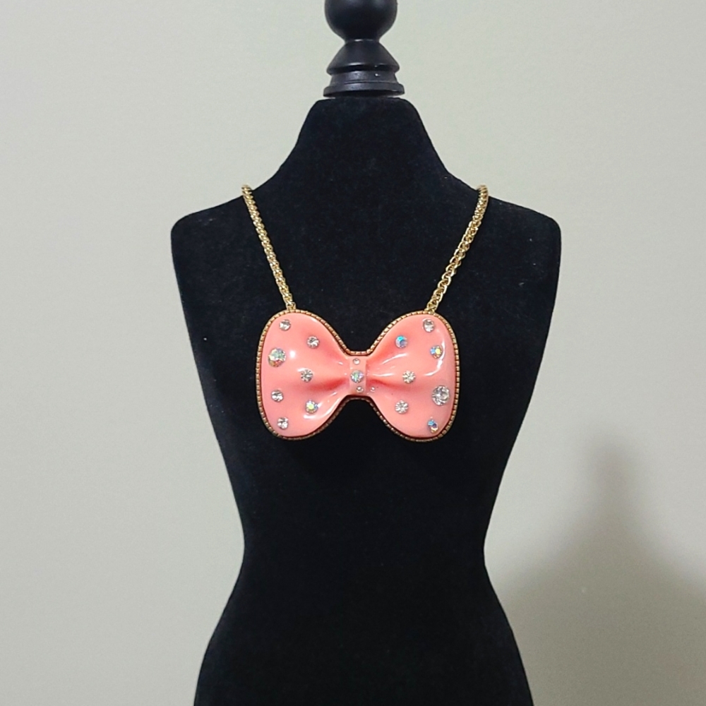 BJ "Betsey's Dollhouse" Huge Pink Bow Necklace
